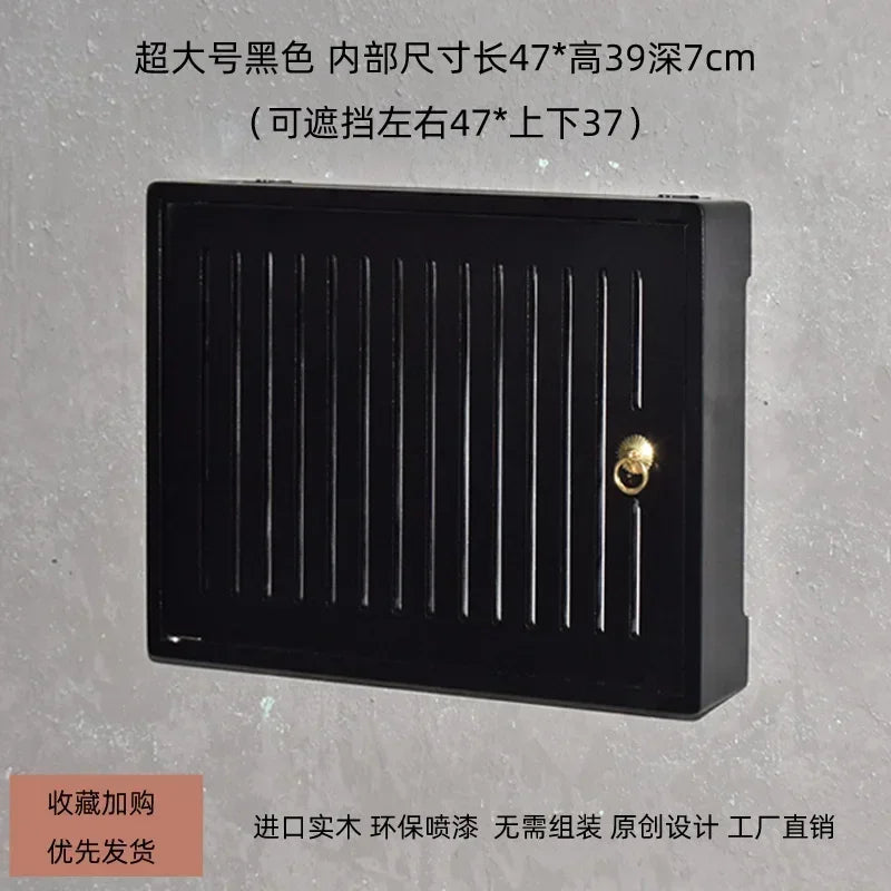 boite rangement murale routeur wifi bois poignée dorée grille