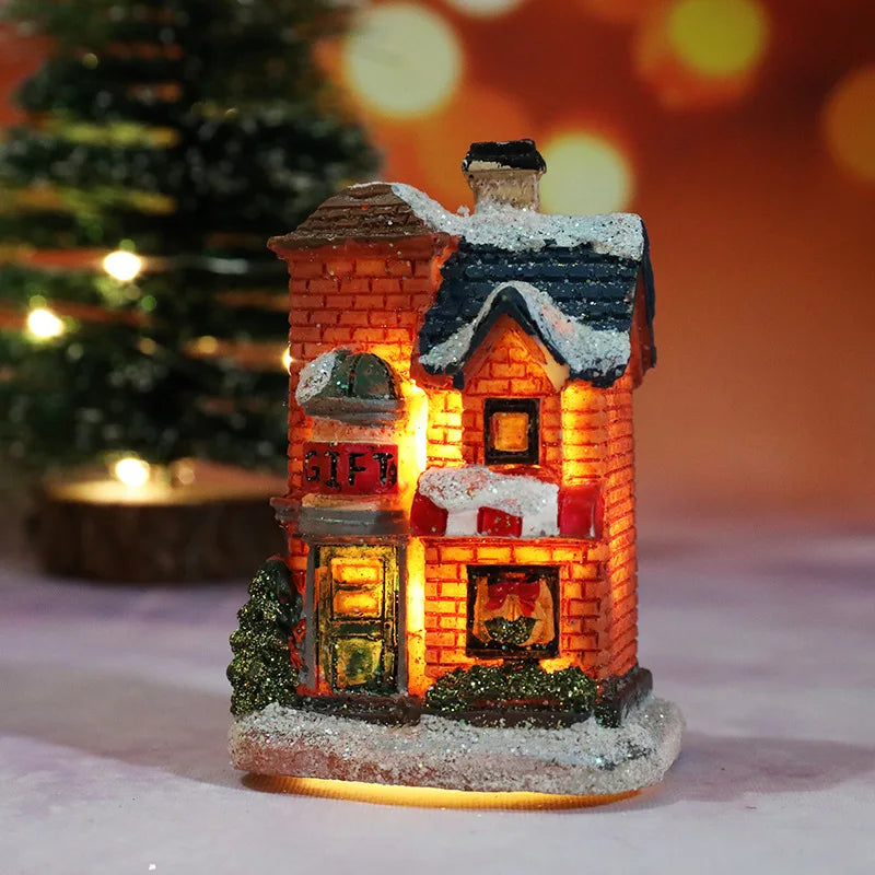 décorations noël miniatures maison guirlandes lumineuses bric rouge noir blanc vert