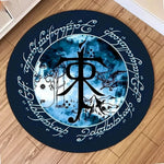 tapis rond moderne lettres stylisées arbre floral noir bleu vert marron clair 40x40cm 80x80cm