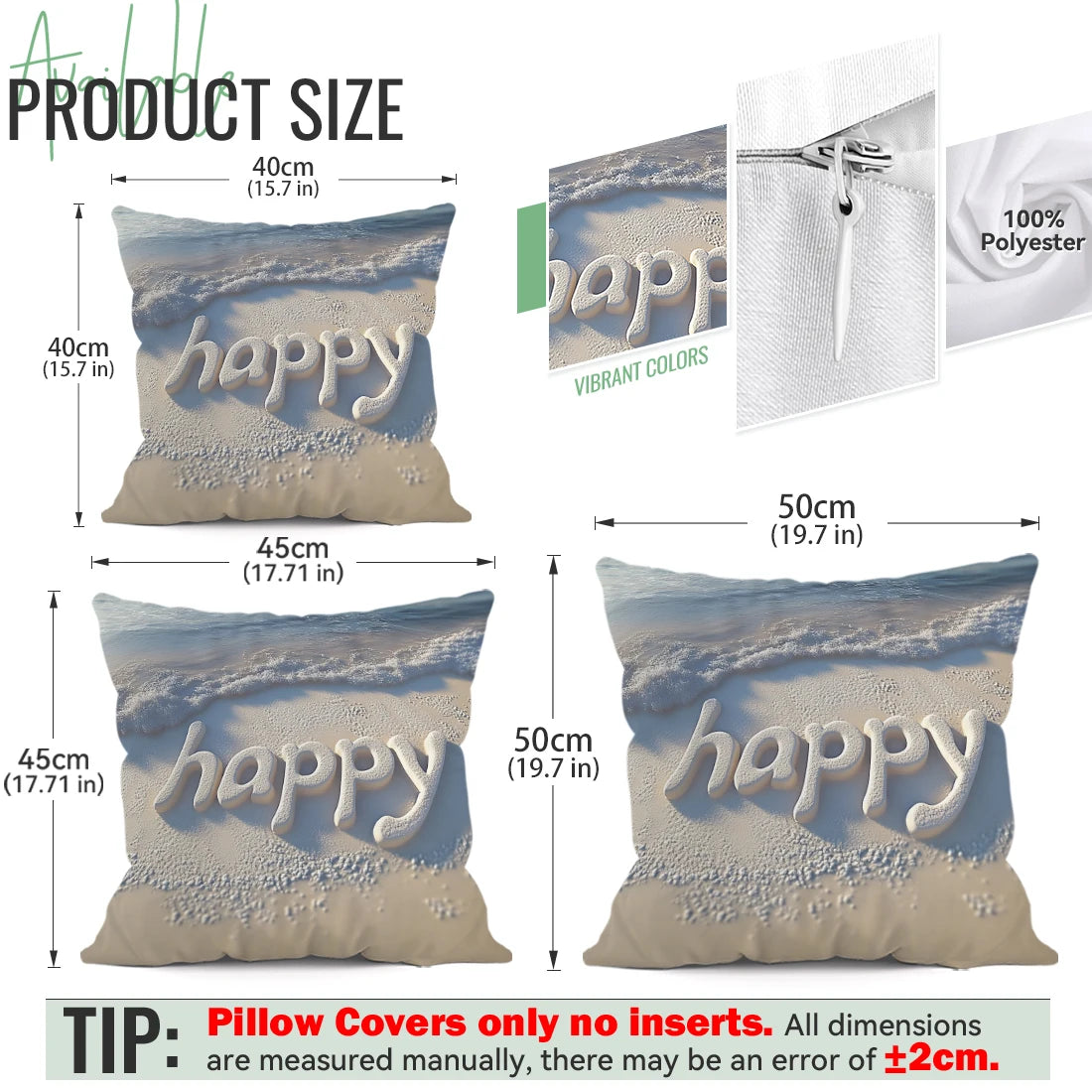 housse coussin plage polyester lettre happy coquillages moderne 40cm 45cm 50cm set decoration chambre