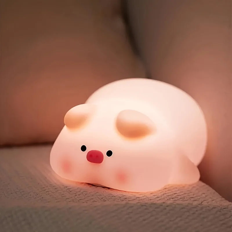 lampe chevet mignon rose cochon cartoon oeil noir nez rose flux lumineux faible tactile