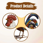 statue coq plumes colorées artisanale métal rouge blanc patio jardin extérieur ornement paysager