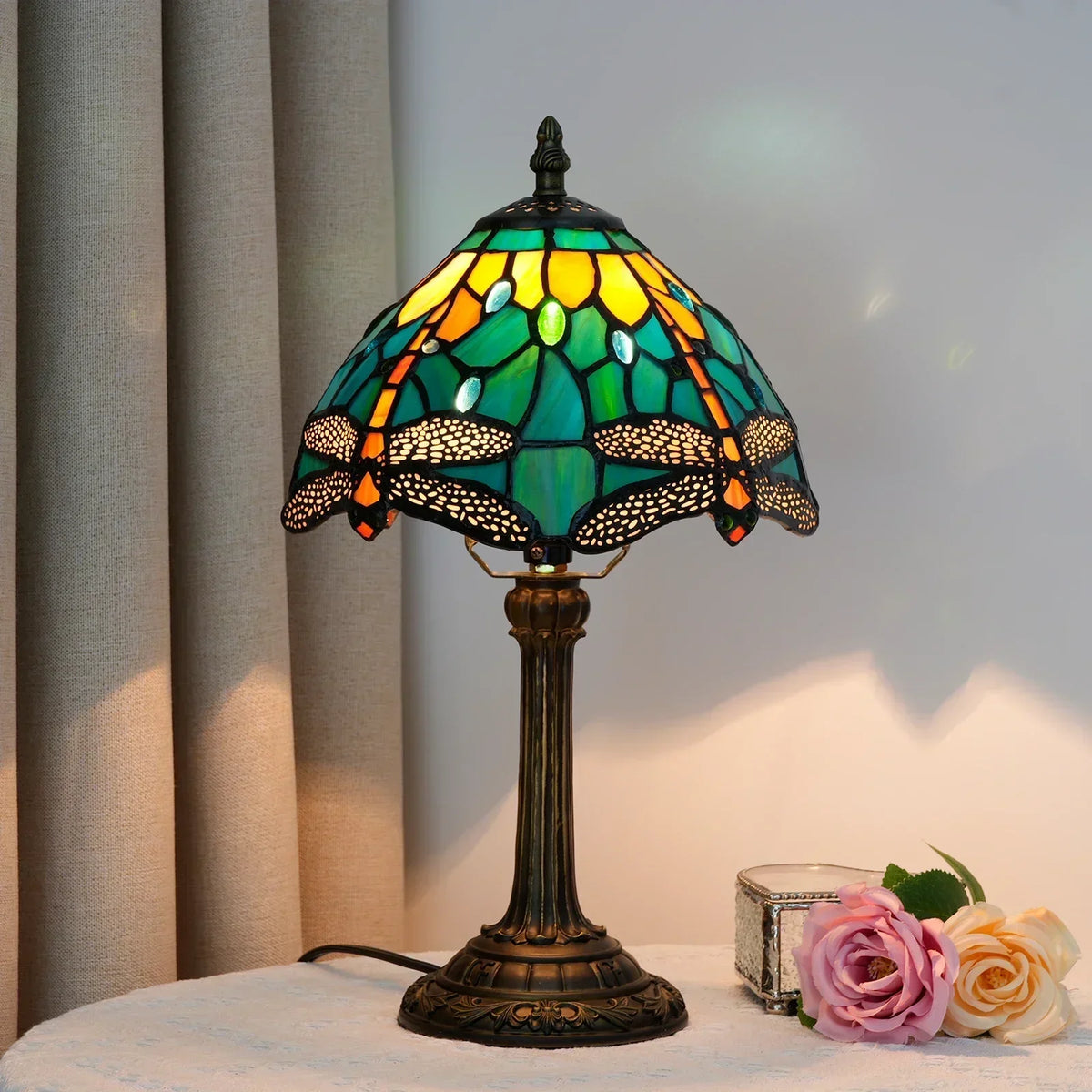 lampe table tiffany multicolore mosaïque verre floral géométrique art nouveau