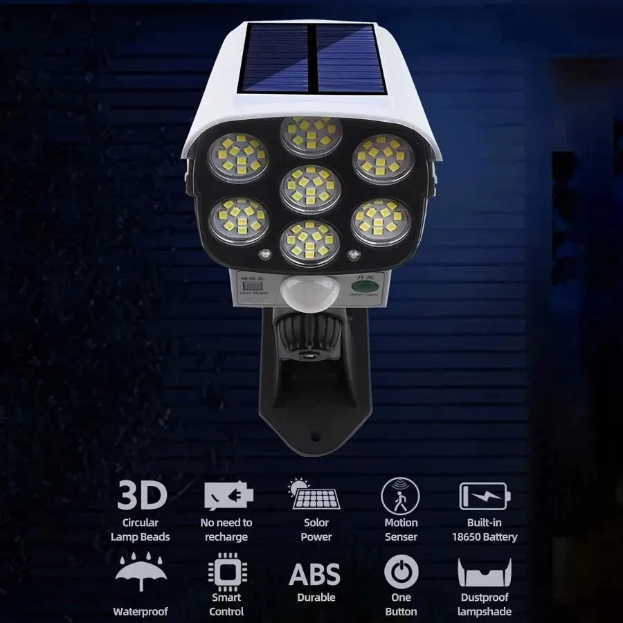 Lampe solaire installée dans un jardin éclairant une allée