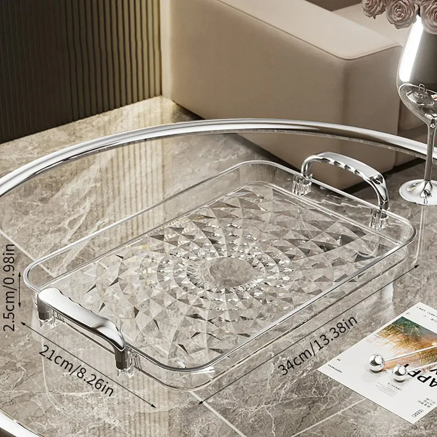 plateau service transparent moderne poignées diamant 3d argenté fruits macarons