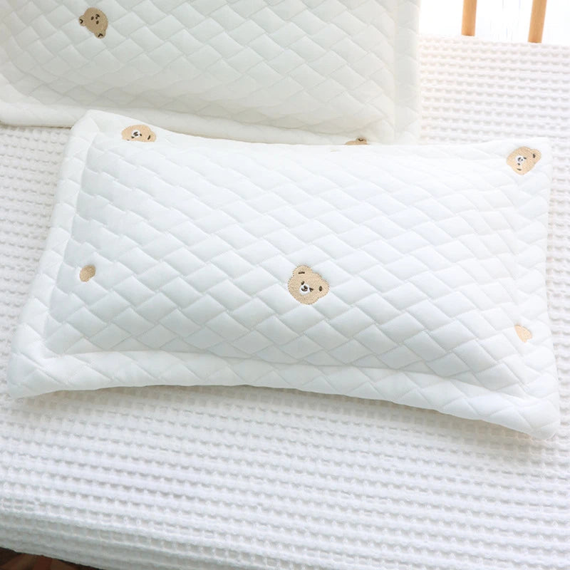 oreiller bébé blanc quilté ours brodés moderne confortable boutons décoratifs polyester coton