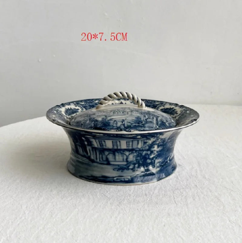service thé céramique blanc bleu toile jouy poignées théière caféière soupière tasses