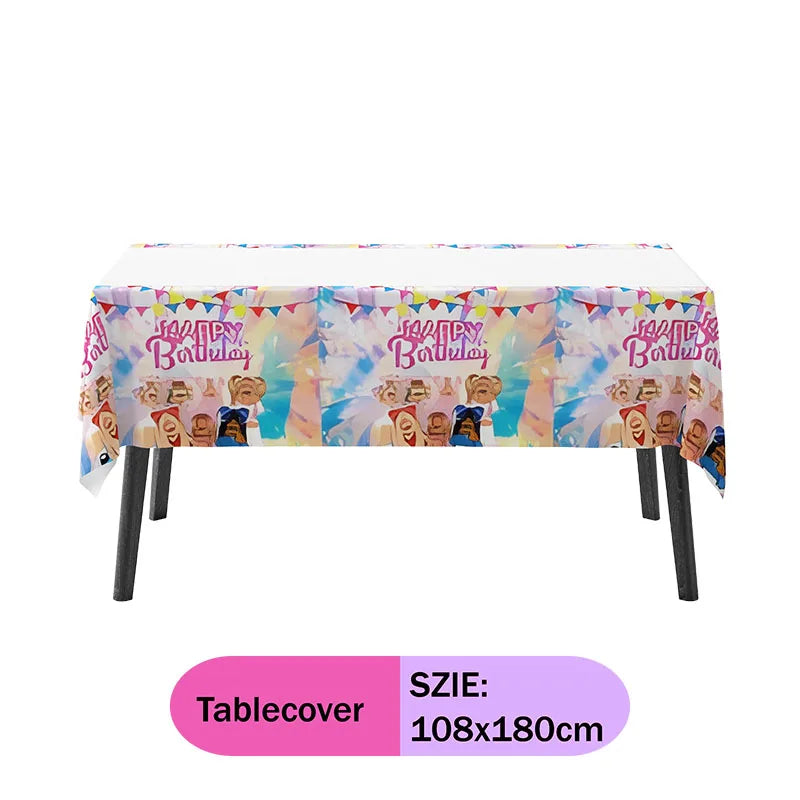 boîtes sucreries personnages dessins animés étiquettes eau affiche fête serviettes table multicolore anniversaire