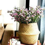 panier pliable tissage paille naturel rustique poignées porte plantes decoration maison