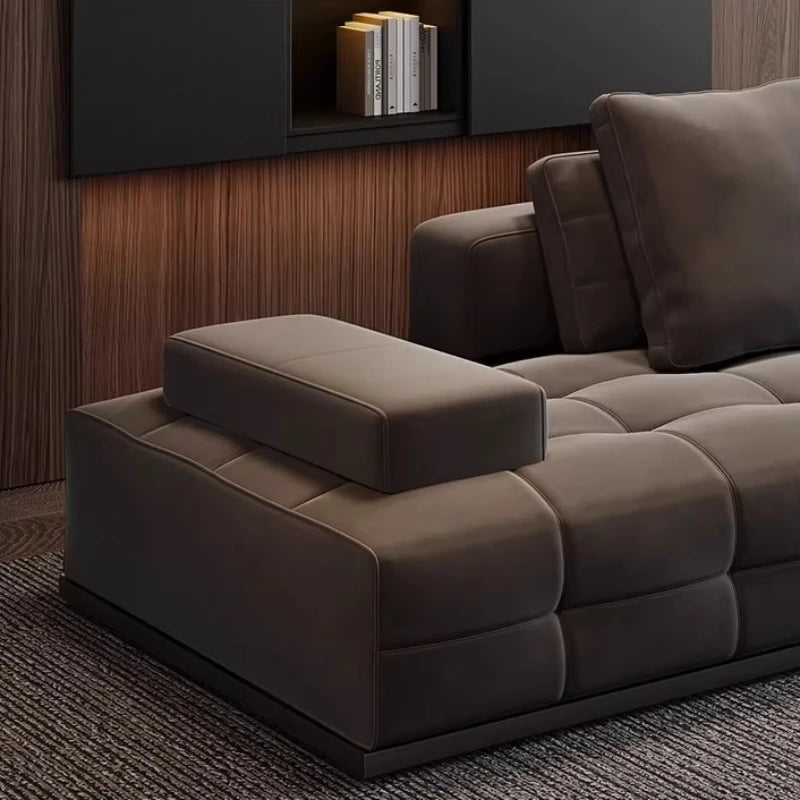 Canapé d'angle gris foncé velours minimaliste coussins repose pieds dimensions variées jusqu'à 420x112cm