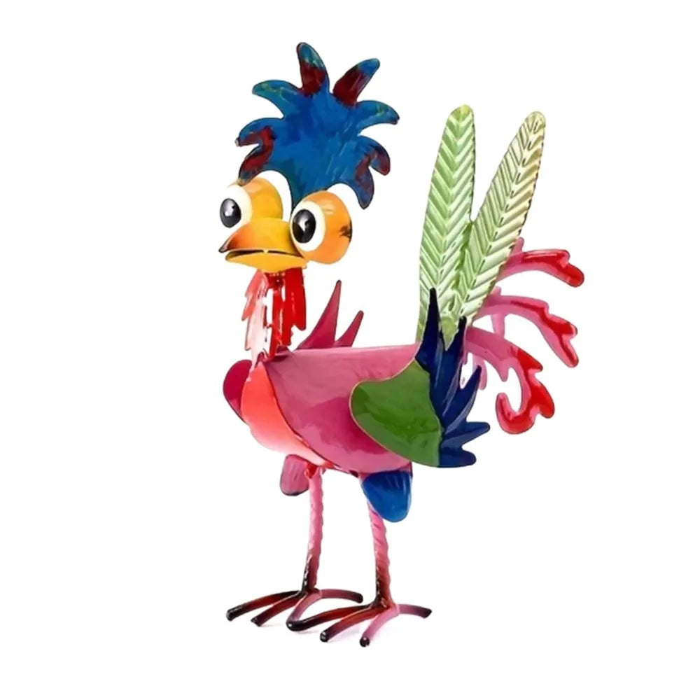 statuettes coq couleur rouge jaune vert orange bleu violet plumes décoratives champêtre rustic