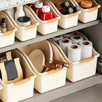 boîtes rangement cuisine épices condiments plastique pp modernes pratiques beige orange gris poignées couvercles