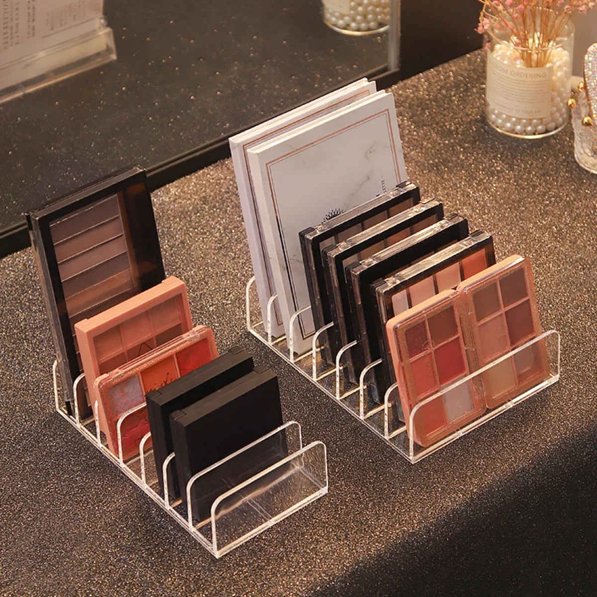 organisateur maquillage transparent palette fards plastique moderne rangement poudre cosmétique