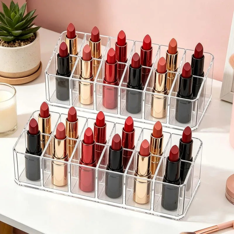 boîte rangement cosmétiques transparente moderne 12 compartiments maquillage organisation reutilisable minimaliste