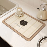 tapis cuisine séchage vaisselle diatomée rectangulaire motif fleurs moderne beige noir élégant