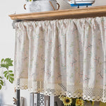 rideau floral fleurs branches polyester beige rose vert noir classique romantique opacité cuisine