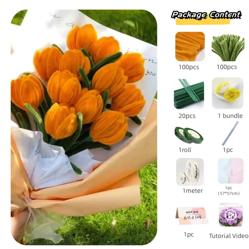 bouquet fleurs artificielles blanc orange moderne minimaliste ruban peluche matériaux artisannels