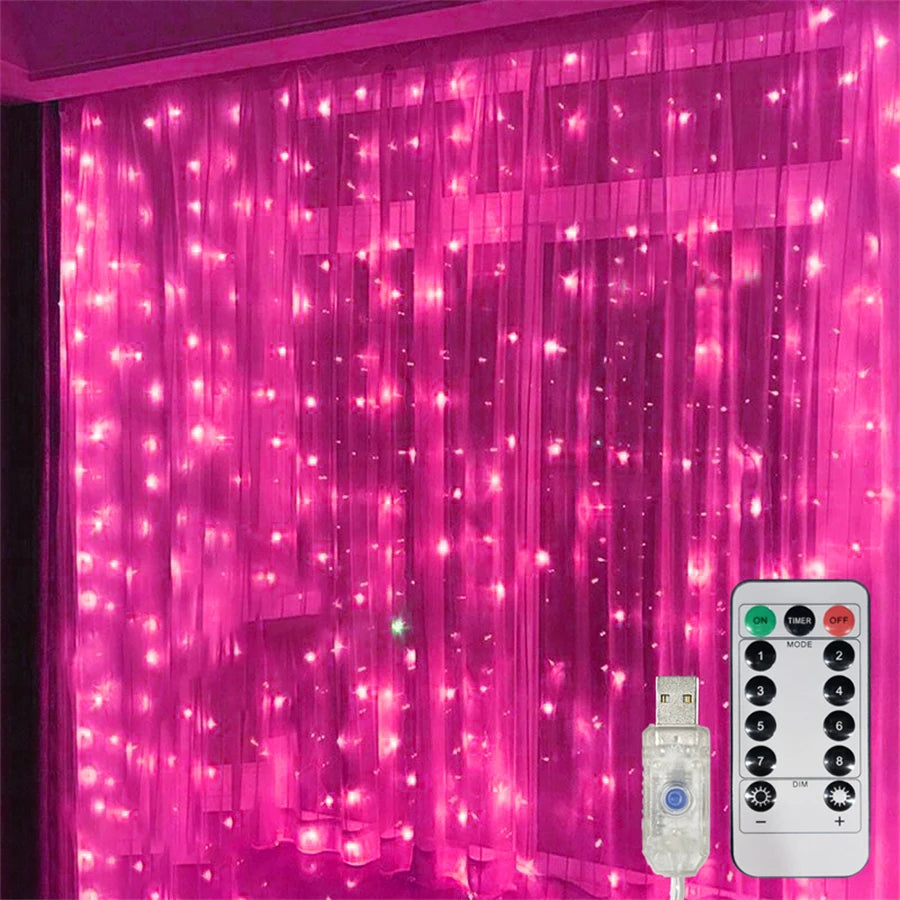 rideau lumineux led multicolore moderne télécommande usb modes blanc jaune beige points lumineux festive