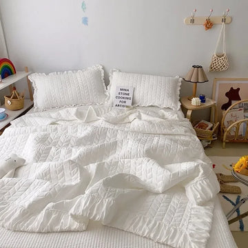 couette matelassée volants été imprimé géométrique moderne 150x200cm 200x230cm 3pcs set blanc