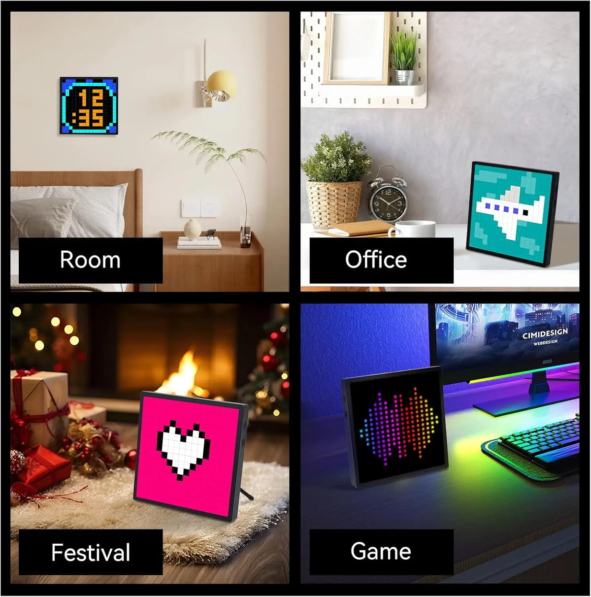 affichage led pixel art multifonction bluetooth calendrier couleurs variées moderne technologique ludique
