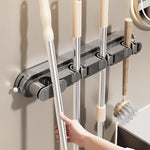 porte balai mural moderne clips fixation balai poignée brosse papier toilette gris beige blanc