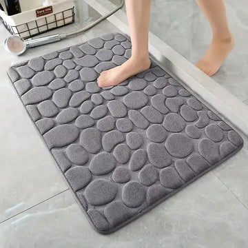 tapis bain gris moderne antidérapant texture cailloux respectueux environnement absorbant rapide