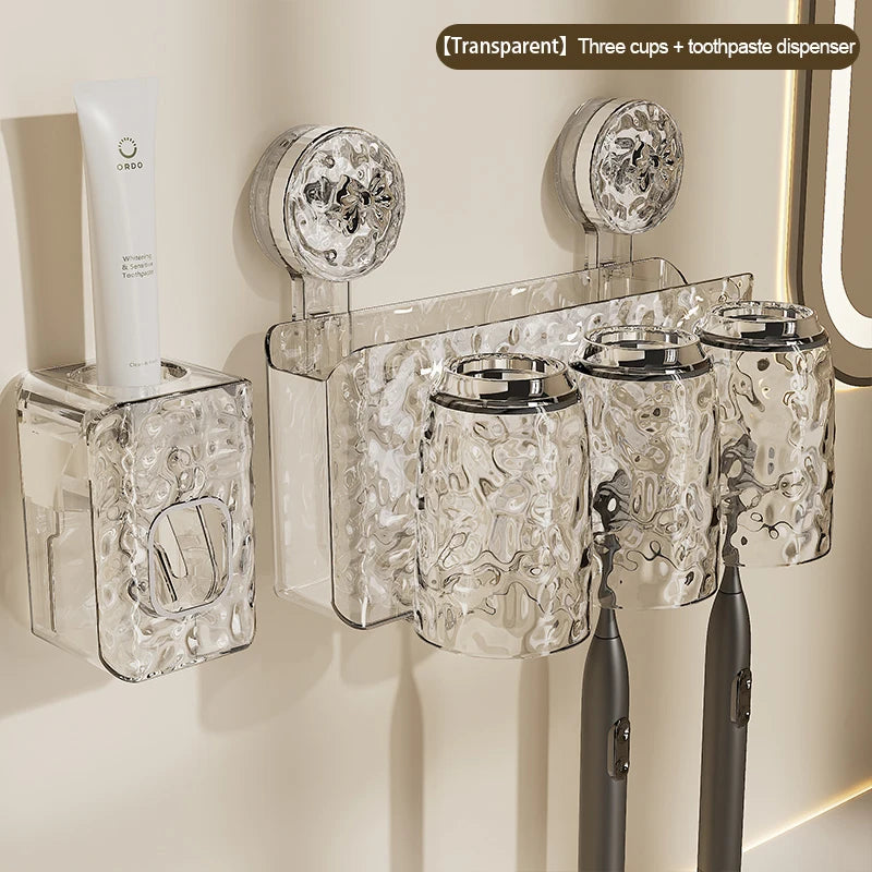 porte brosses dents gobelets transparent moderne texturé fixation suction salle bain