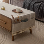 couverture table moderne polyester beige clair franges poches imperméable réutilisable machine laver