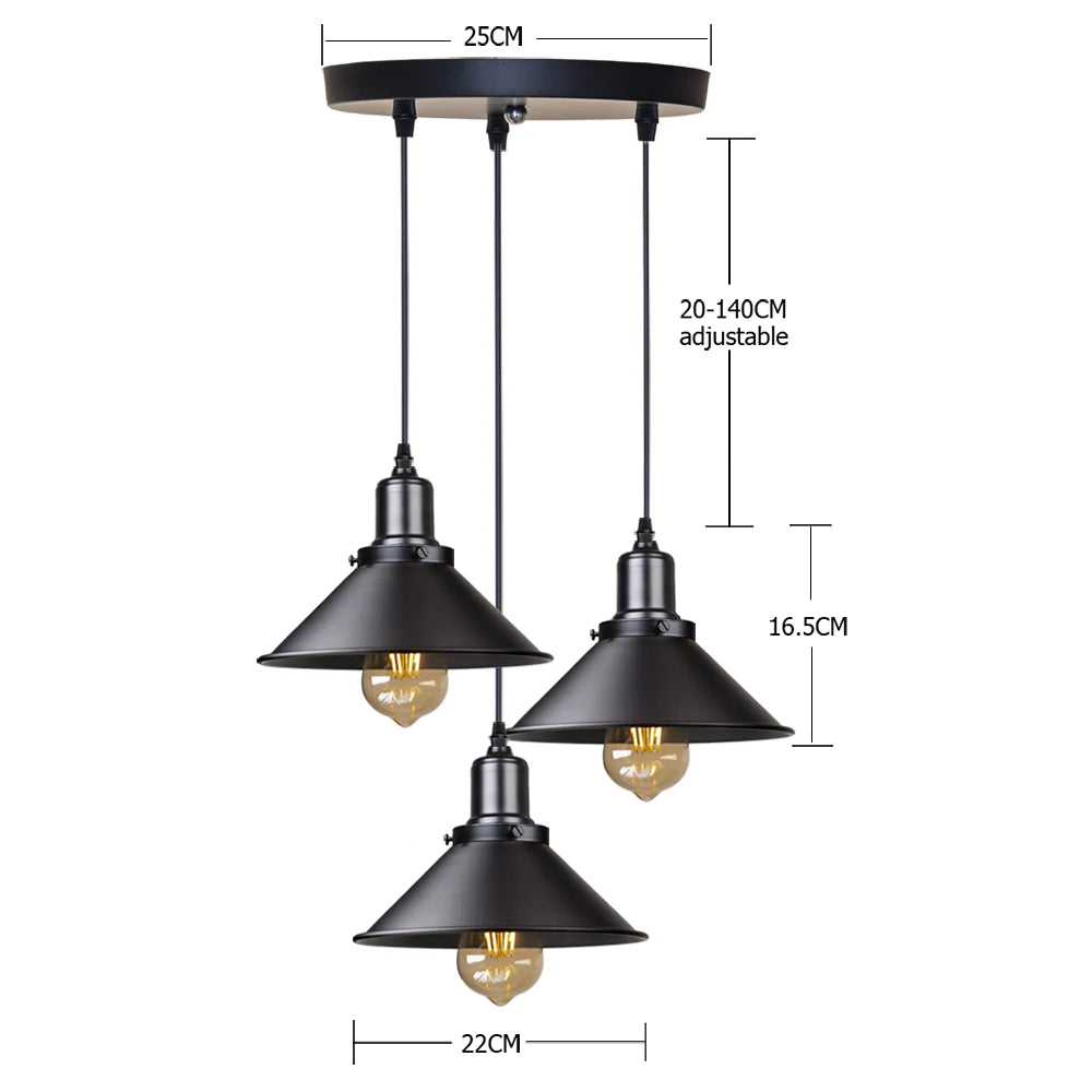 lampe suspendue industrielle noir mat salon chambre éclairage vintage rétro métal