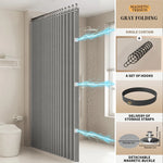 rideau douche moderne rayures verticales beige clair gris foncé opacité toilette apartment decoration