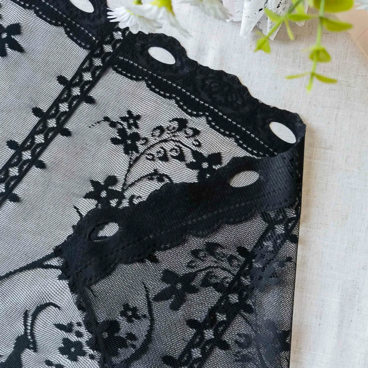 rideau transparent blanc noir floral tulle jacquard classique romantique cuisine