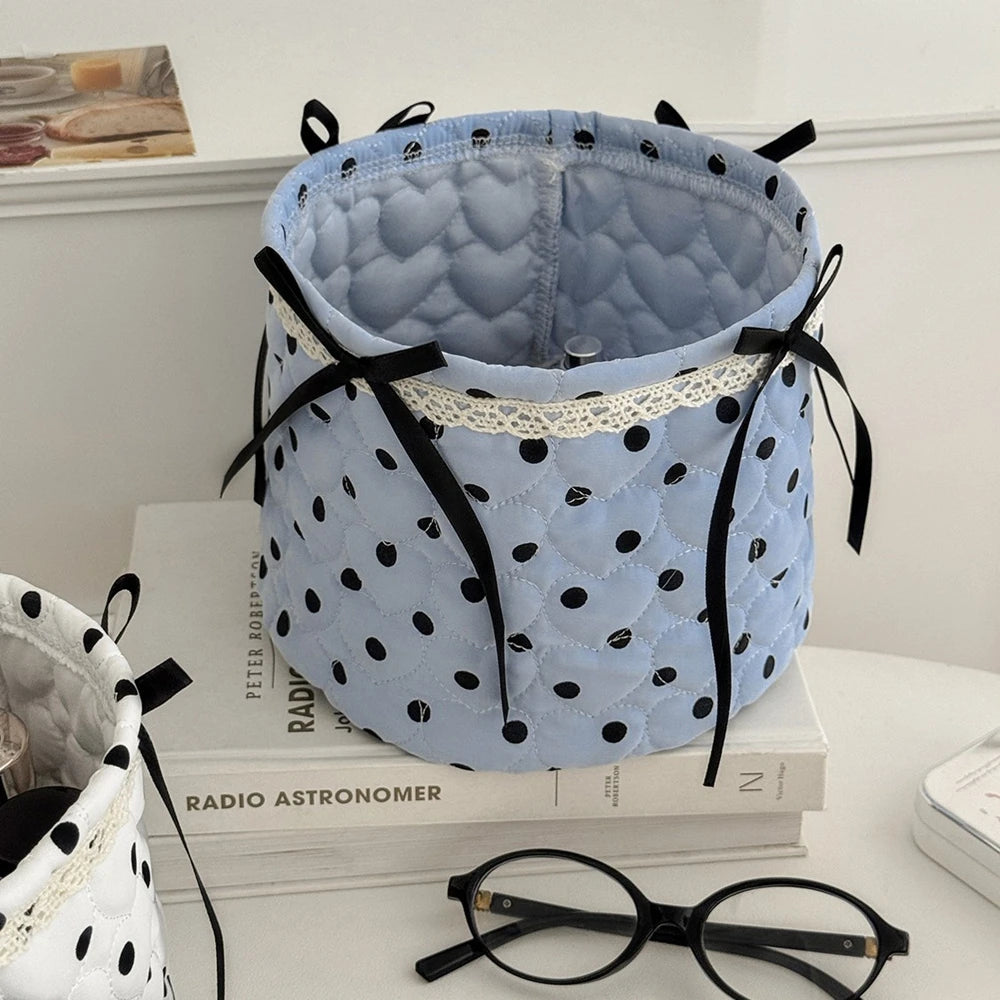 boîtes rangement coton pliables rose blanc noir pois texturées