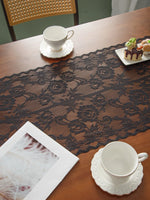 table dinette chemin table dentelle fleur motif floral transparent vintage polyester noir