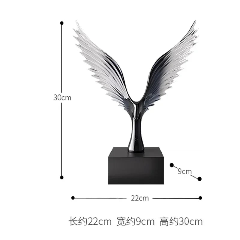 sculpture oiseau moderne minimaliste noir argenté plumes stylisées transparent salon