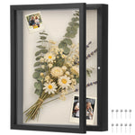cadre photo bois moderne noir fleurs séchées verre transparentintérieur texturé pinces métalliques 10 punaises