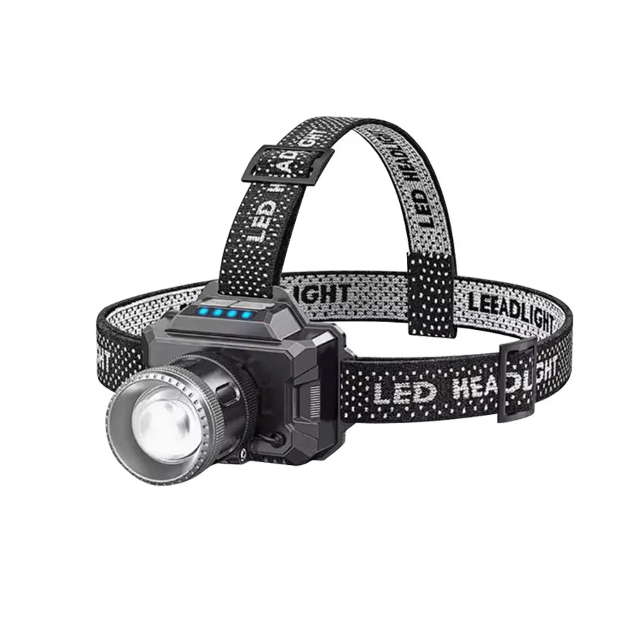 lampe frontale led rechargeable tissu points blancs mode highlight flash trois réglages ceinture ajustable