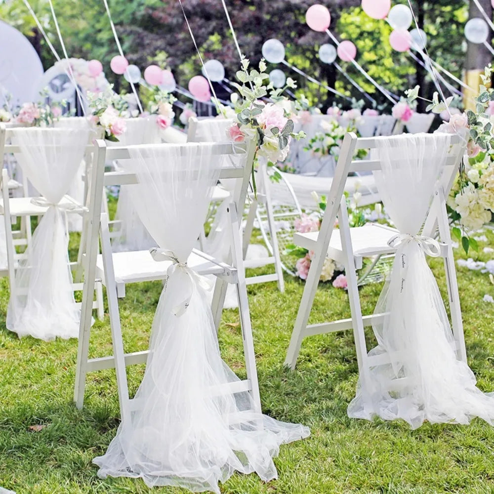 tissu transparent organza mariage anniversaire fête décoration chaises arrière plan rideau nappe