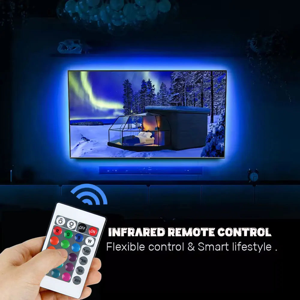 ruban led bleu moderne adhésif télécommande infrarouge câble usb 43 55 49 58 inchesRGBOptimalEclairageSalle