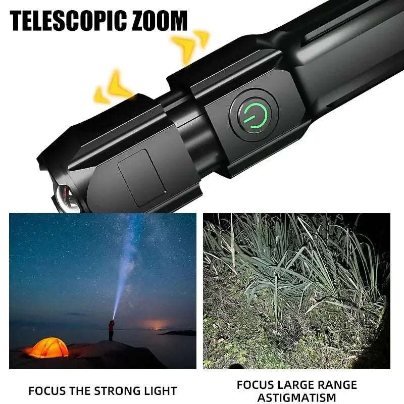 lampe torche rechargeable usb noir moderne certifiée rohs abs mat étanche zoom camping pêche