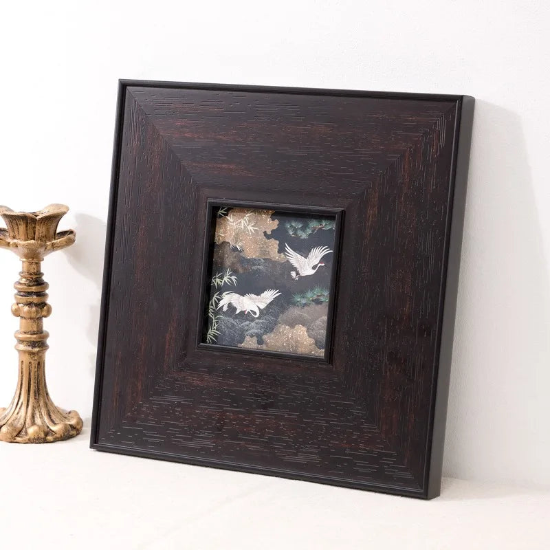cadre photo carré noir classique résine texture bois décoration murale peinture huile maison