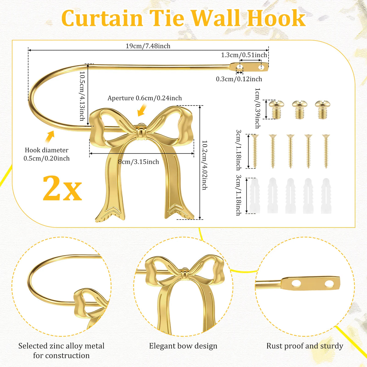 rideaux or nœuds décoratifs métal holdback fixations vis chambre maison