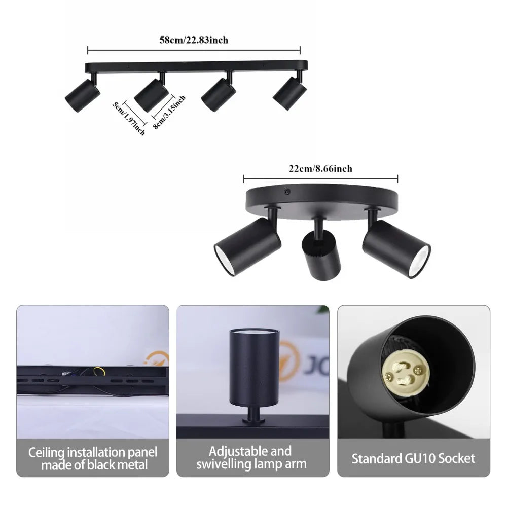 Spot moderne noir fixé plaque bras ajustables LED GU10 90260V(toucher ON/OFF)