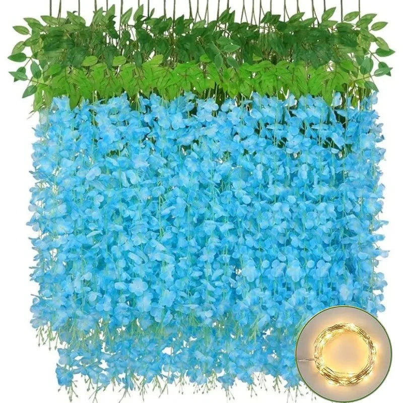 guirlande glycine lumineuse fleurs artificielles blanc vert décorative romantiqueintérieur decoration 36ft 90fleurs
