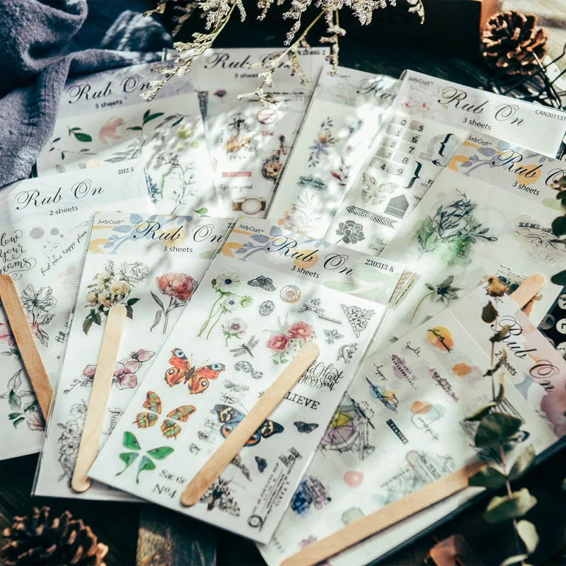 autocollant décoratif vintage fleurs papillons chiffres symboles scrapbooking album photo journal intime diy romantique