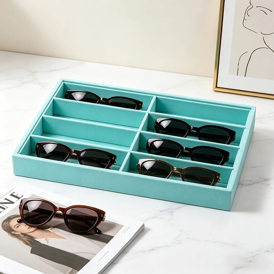 boîte lunettes beige clair moderne réutilisable matériau bois 24cm 35.5cm 3.5cm