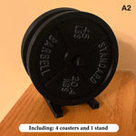 dessous verre haltères noir poids standard barbell gym décoration soda sportif