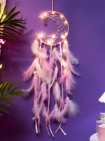 attrape rêves plumes lune boho rose bleu blanc décoratif chambre fil suspendu