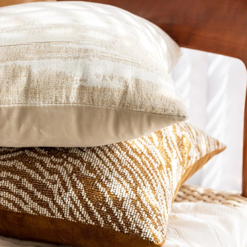 taie d'oreiller carrée jacquard géométrique beige marron contemporaine opaques décoration maison voitures polyester 45x45cm