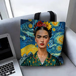 sac main toile blanc motif floral moderne poignées noires fleurs femme réutilisable grande capacité