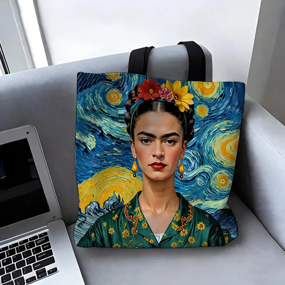 sac main toile blanc motif floral moderne poignées noires fleurs femme réutilisable grande capacité